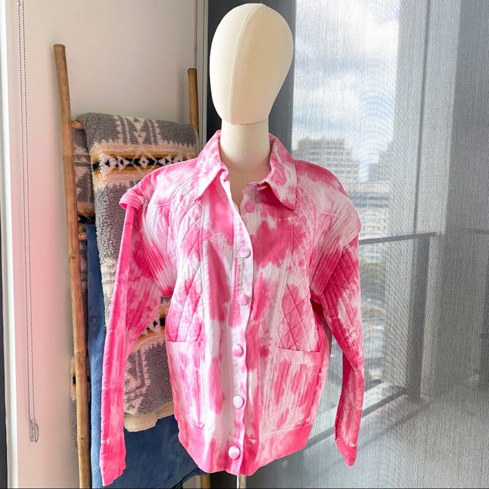 LoveShackFancy Adelade Hibiscus Hand Dye Pink Oversized Quilted Jacket Medium - Picture 3 of 15